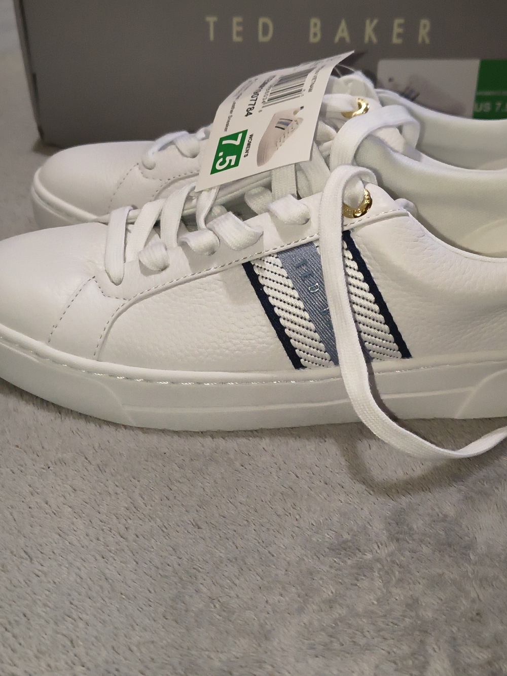 Ted Baker Women's White Leather Sneakers with Navy Accent
